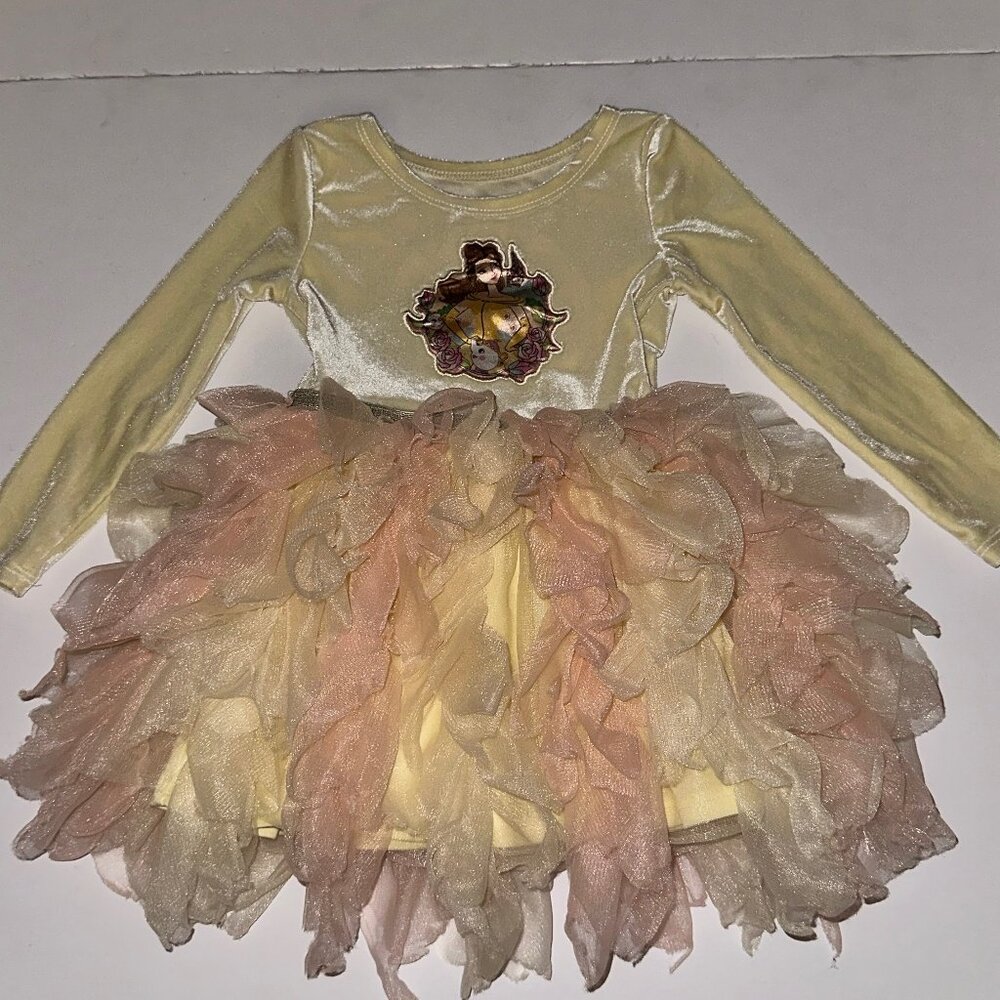 Disney Princess Belle Yellow Dress Tutu Skirt Velour top long sleeves 2T